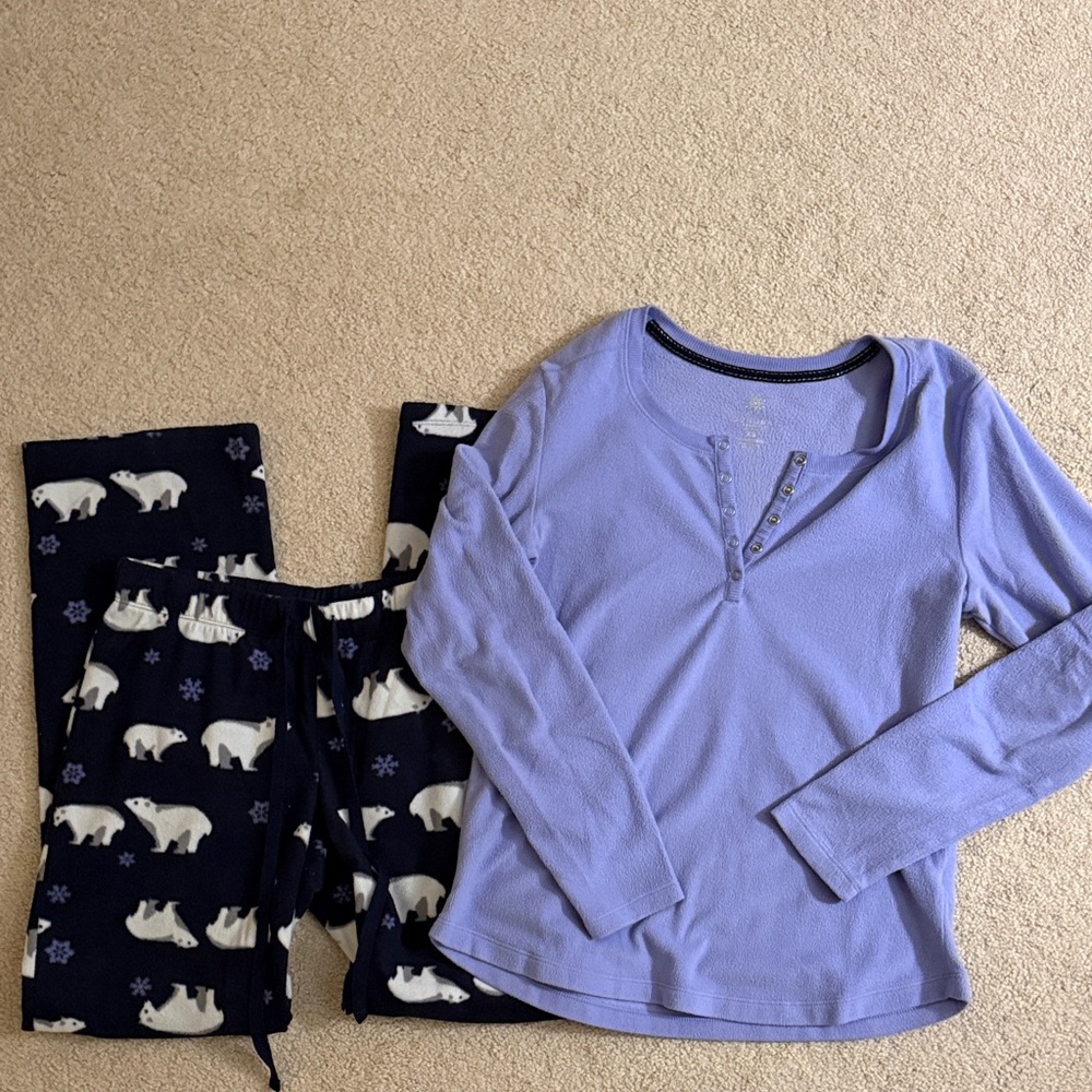 adult Pajamas Set in Purple and Navy